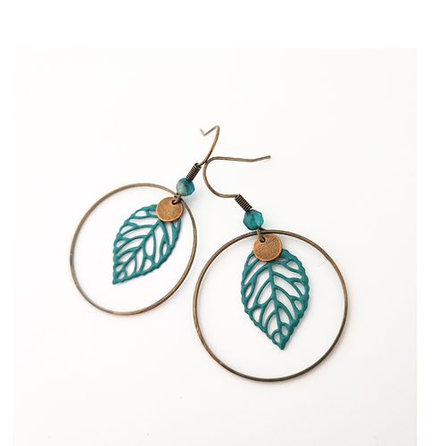 Boucles d'oreilles feuilles bleues