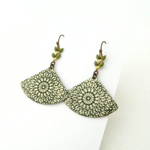 Boucles d'oreilles éventails vert kaki