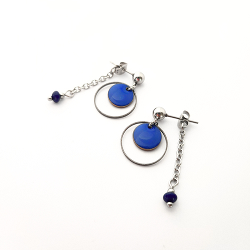 Boucles d'oreilles originales, bleu roi, acier inoxydable