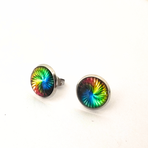 Boucles d'oreilles puces cabochon motifs colorés