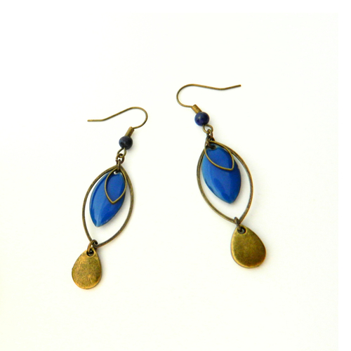 Boucles d'oreilles gouttes bleues et bronze