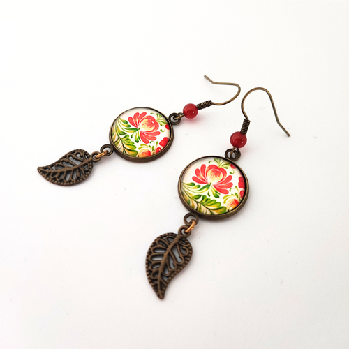 Boucles d'oreilles cabochons motif fleur