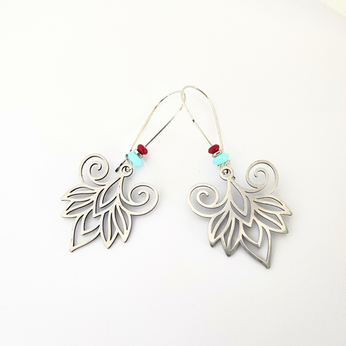 Boucles d'oreilles originales, acier inoxydable et perles