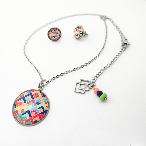 Parure cabochon motif géométriques