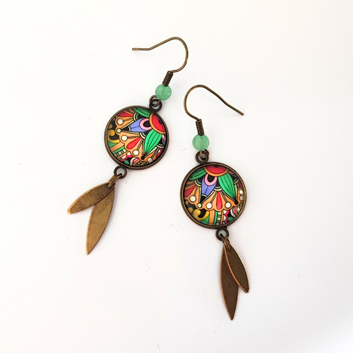 Boucles d'oreilles cabochon motifs colorés