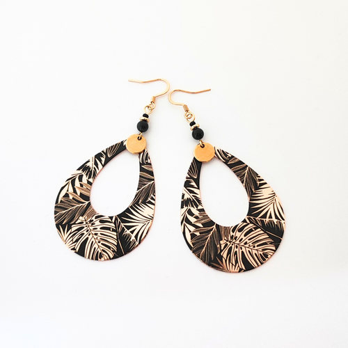 Boucles d'oreilles originales, motif feuilles tropicales