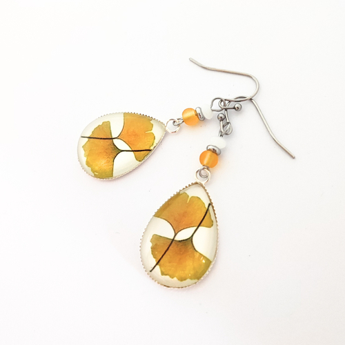 Boucles d'oreilles feuilles ginkgo jaune