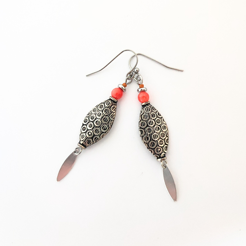 Boucles d'oreilles ethniques, perles orange