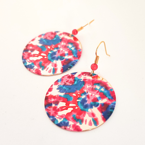 Boucles d'oreilles originales, motifs abstrais rose et bleu