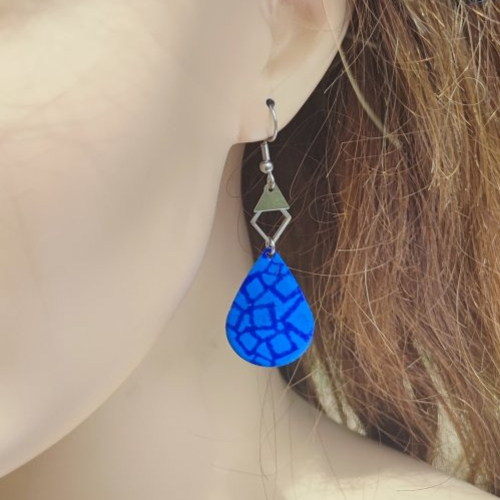 Boucles d'oreilles gouttes bleues, acier inoxydable