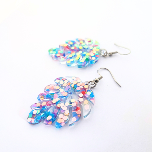 Boucles d'oreilles feuilles, paillettes, festives