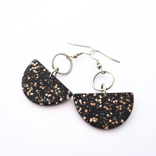 Boucles d'oreilles festives, noires, paillettes