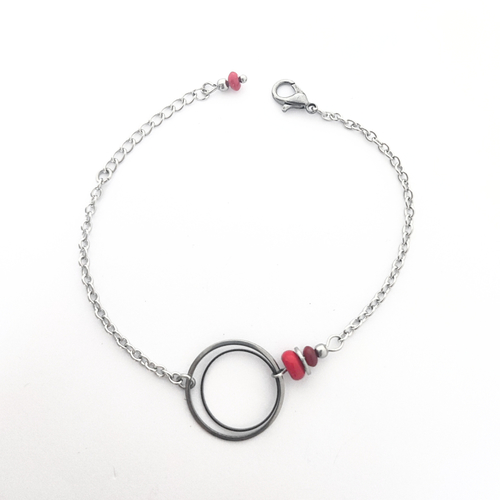 Bracelet original, perles rouge et acier inoxydable