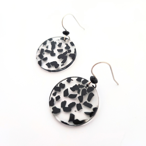 Boucles d'oreilles acétate transparent et noir, acier inoxydable