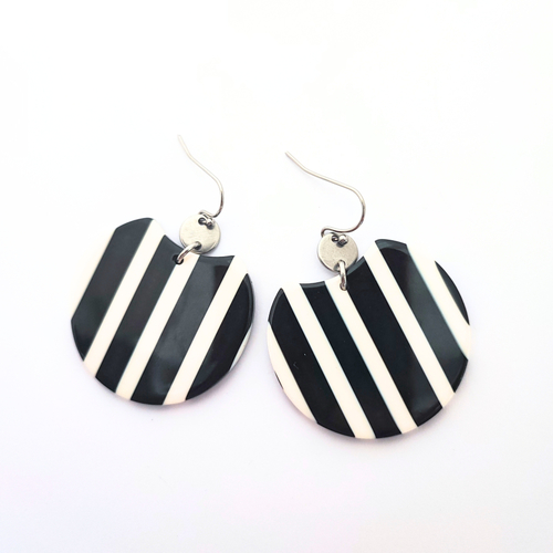 Boucles d'oreilles rayures noires et blanches, acier inoxydable