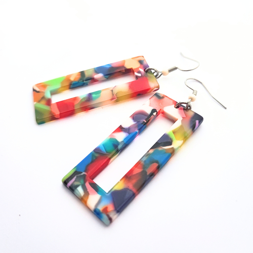Boucles d'oreilles rectangles multicolores