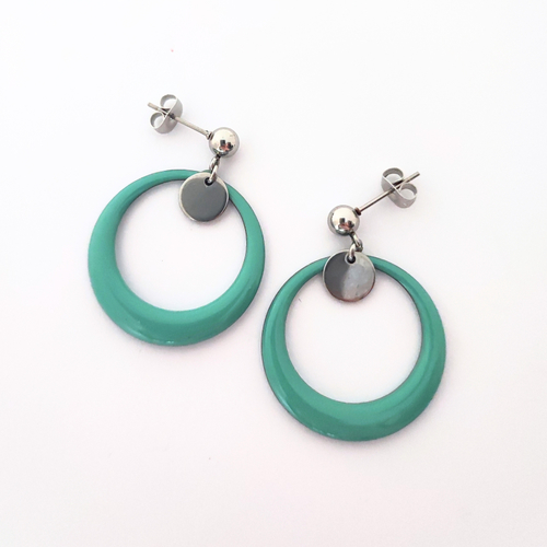 Boucles d’oreilles en acier inoxydable, anneaux émaillés bleu clair