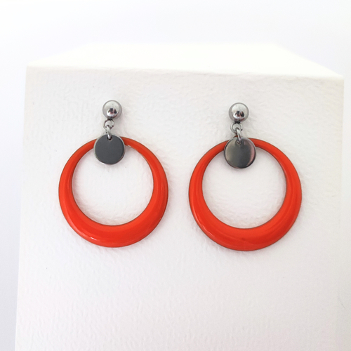 Boucles d’oreilles en acier inoxydable, anneaux émaillés orange