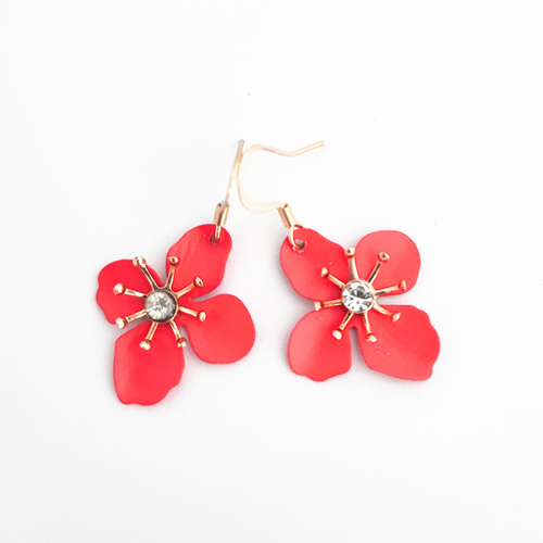 Boucles d'oreilles fleur rose et doré, bijou délicat