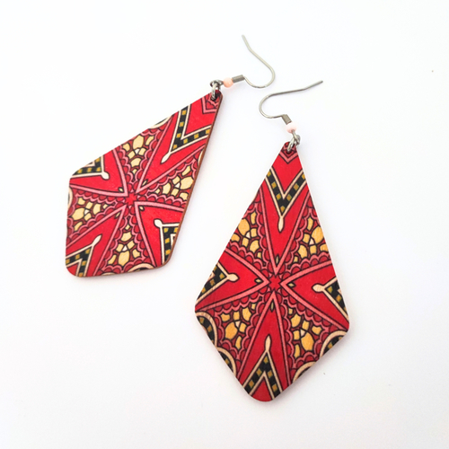 Boucles d'oreilles motif africain, en bois