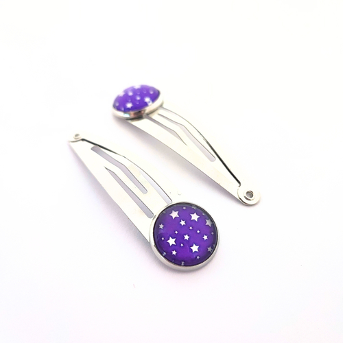 Duo de barrette enfant, cabochon étoiles violet
