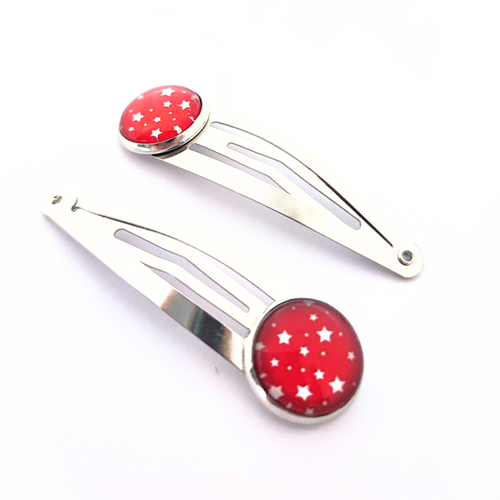 Duo de barrette enfant, cabochon étoiles rouge