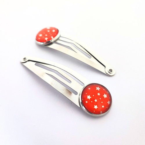 Duo de barrette enfant, cabochon étoiles orange