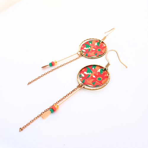 Boucles d'oreilles bohème,  fines et originales, bijou coloré