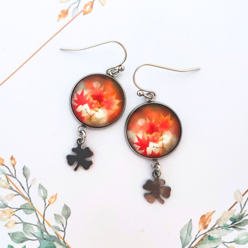 Boucles d'oreilles automne, feuille érable, acier inoxydable