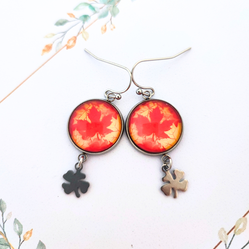 Boucles d'oreilles automne, feuille érable, acier inoxydable