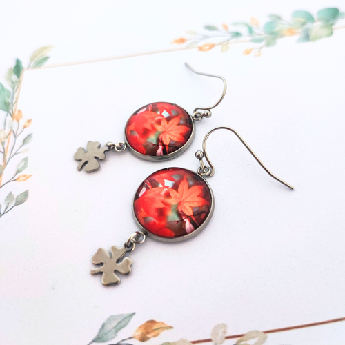 Boucles d'oreilles automnales, feuille érable, acier inoxydable