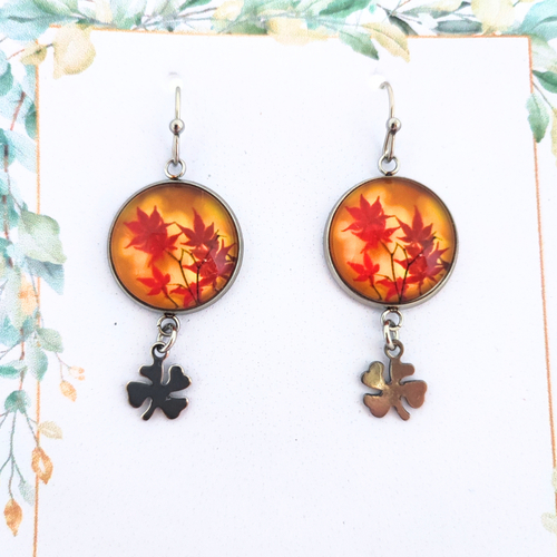 Boucles d'oreilles automne, feuille érable, acier inoxydable