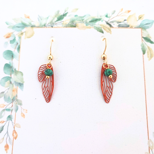 Boucles d'oreilles ailes de papillon, orange et bleu, acier inoxydable doré