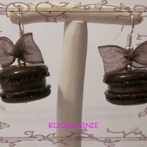 Boucles d'oreille biscuit macaron chocolat en fimo