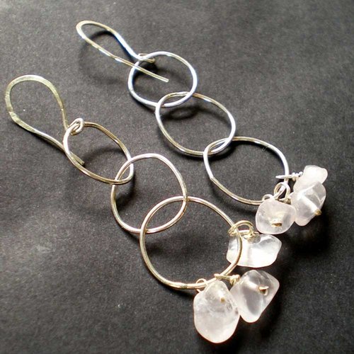 Boucles d'oreilles pendantes en argent 925 et quartz rose