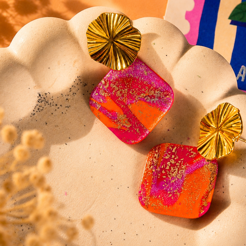 Les solène — boucles d’oreilles colorées rose et orange – bijou fait main lumineux et estival