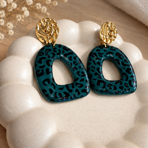 Boucles d'oreilles ovale léopard vert émeraude