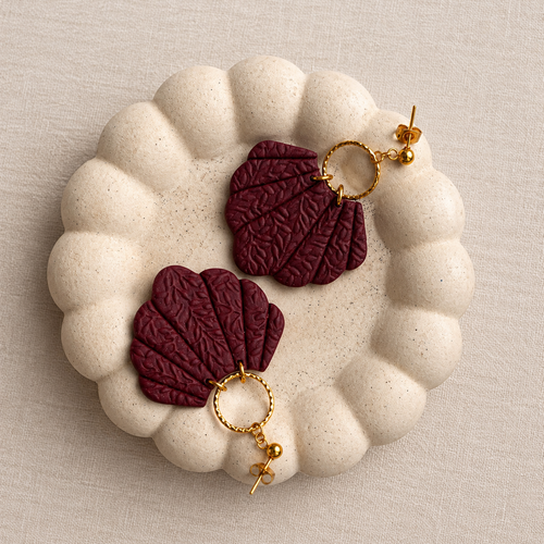 Boucles d'oreilles éventail texturé prune