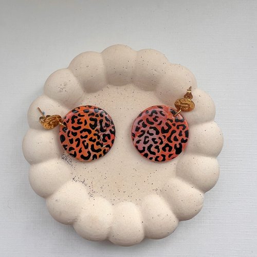 Boucles d'oreilles rondes léopard camel