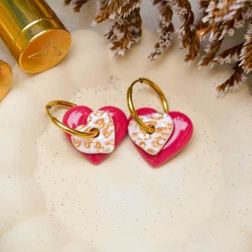 Pampille double cœur - boucles d'oreilles faites main