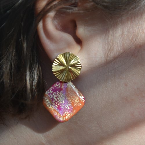 Les solène — boucles d’oreilles colorées rose et orange – bijou fait main lumineux et estival