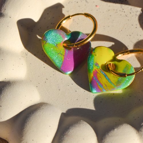 Les chloé – pampilles cœur multicolores interchangeables – bijoux faits main