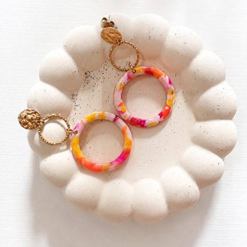 Boucles d’oreilles créoles marbrées sunset - poppy