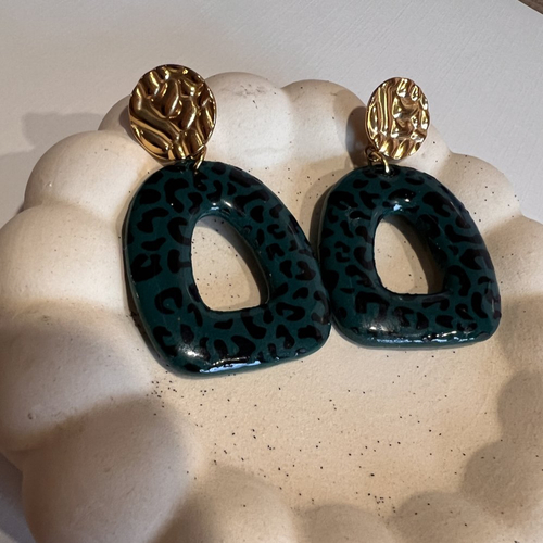 Boucles d'oreilles ovale léopard vert émeraude