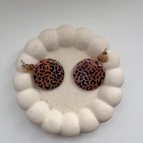Boucles d'oreilles rondes léopard camel