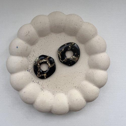Pampille ronde déstructurée noire & or (vendue seule)