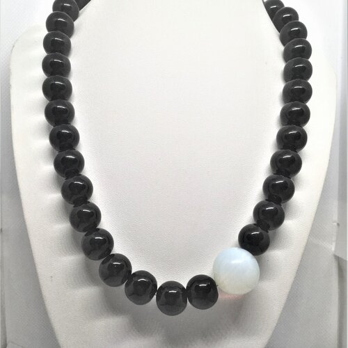 Onyx noir pierre de lune collier 50 cm pierre semi-précieuse bijou femme