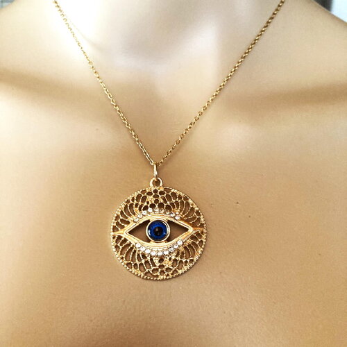 Pendentif porte bonheur grec protection tendance collier chaîne fine 40/45 cm bijou homme femme