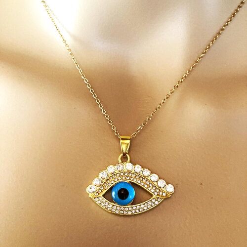 Pendentif porte bonheur grec protection tendance collier chaîne couleur or ou argent 50 cm bijou homme femme