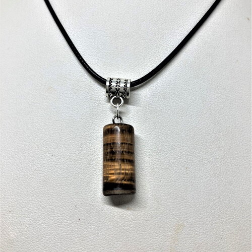 Pendentif oeil de tigre pierre sur collier cordon noir 45/50 cm bijou homme femme